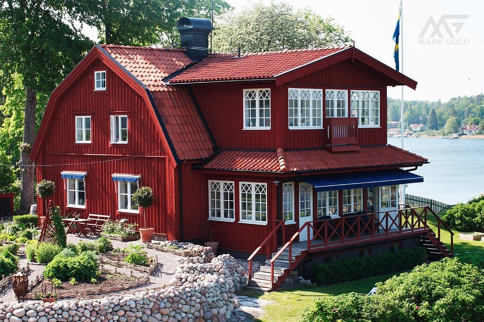 تصویر خانه سوئدی به رنگ قرمز فالونی