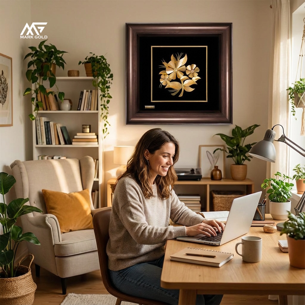 تابلو روکش طلا گل نسترن