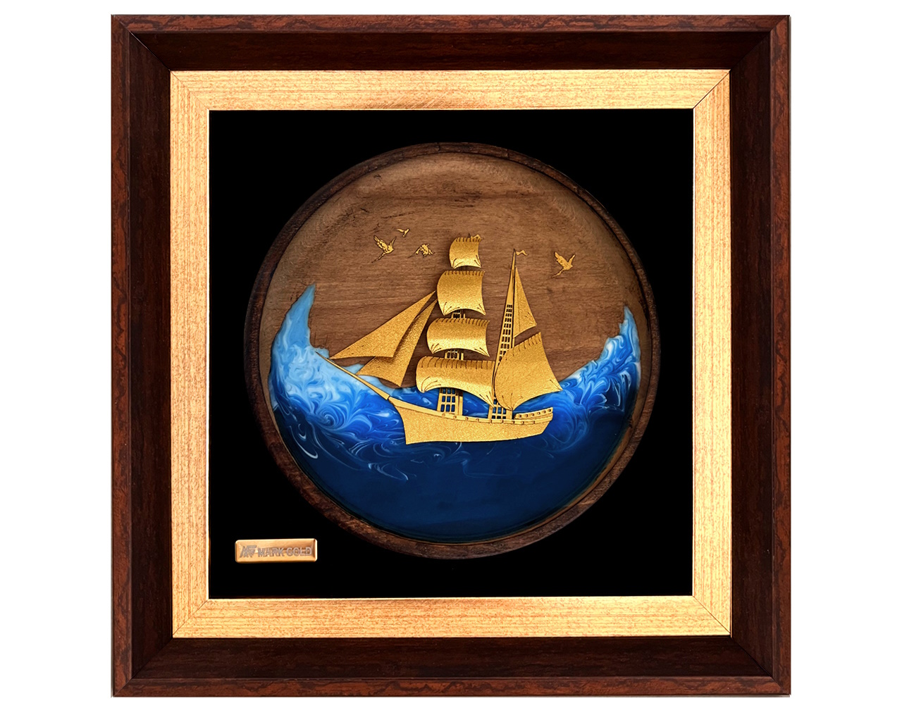 تابلو روکش طلا با طرح کشتی