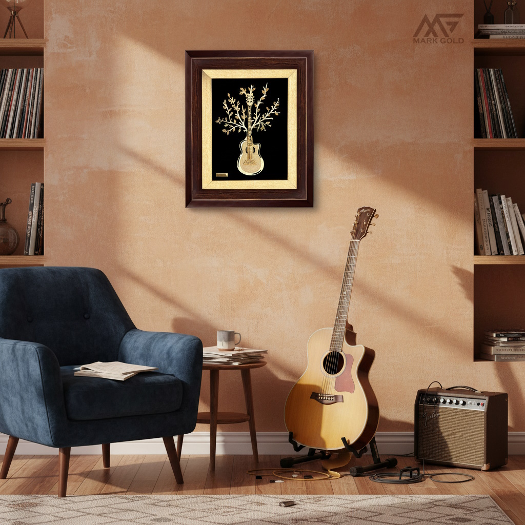 تابلو روکش طلا طرح گیتار