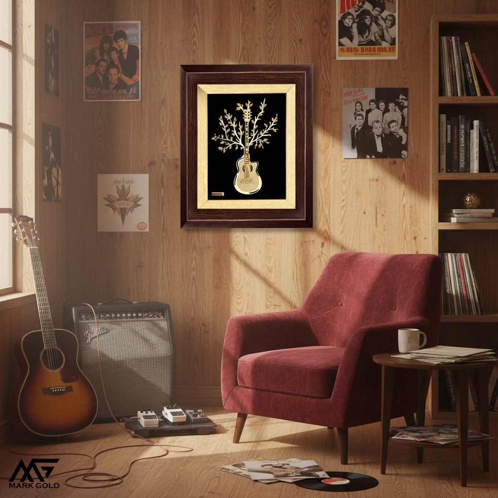 تابلو روکش طلا طرح گیتار