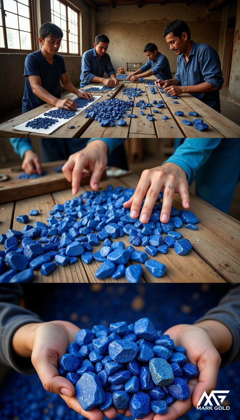 جمع آوری سنگ های آبی رنگ