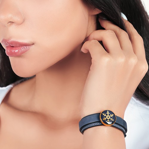 دستبند چرم روکش طلا طرح برف