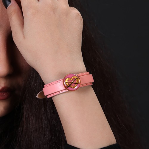 دستبند چرم روکش طلا طرح بی نهایت