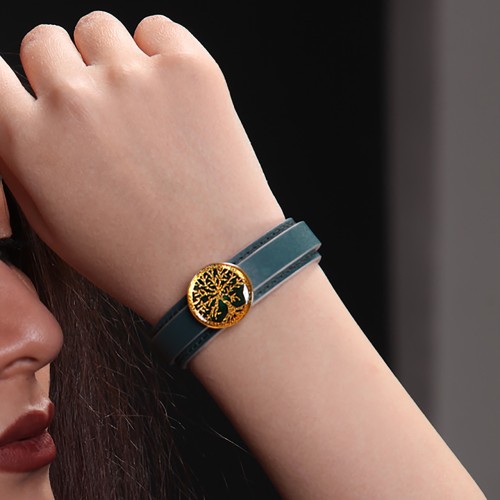 دستبند چرم روکش طلا درخت زندگی