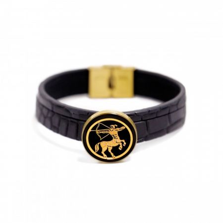 دستبند چرم روکش طلا نماد ماه تولد آذر