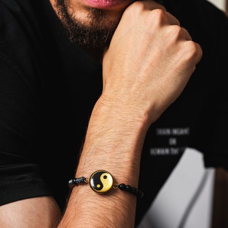 دستبند روکش طلا طرح یین و یانگ