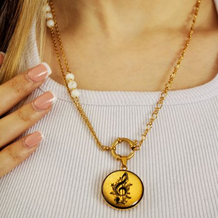 گردنبند دخترانه روکش طلا طرح نت سل