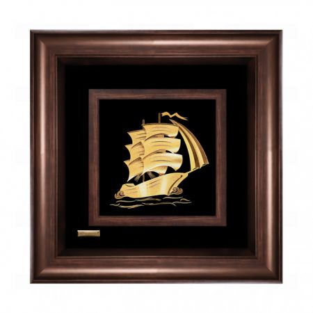 تابلو ورق طلا کشتی سه بعدی