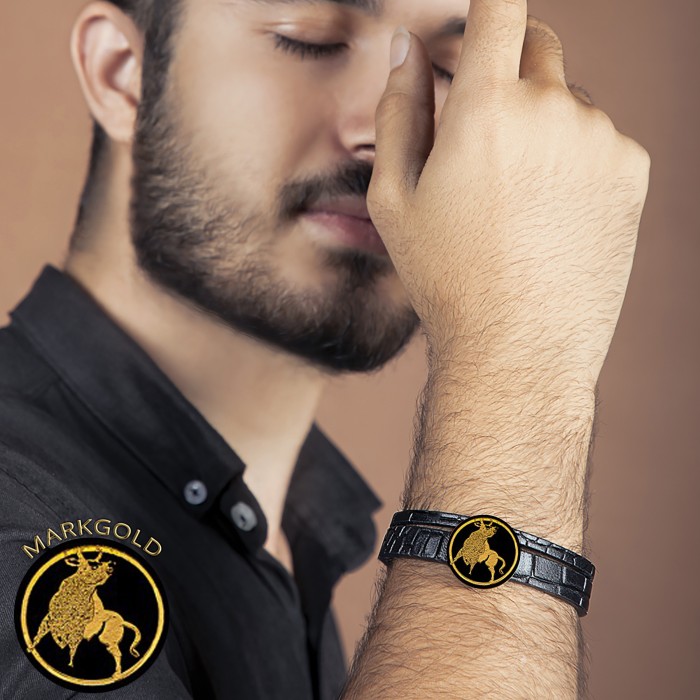 دستبند چرم روکش طلا سری ونوس ماه تولد اردیبهشت