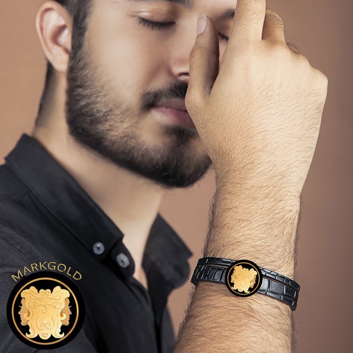 دستبند چرم روکش طلا سری ونوس ماه تولد خرداد