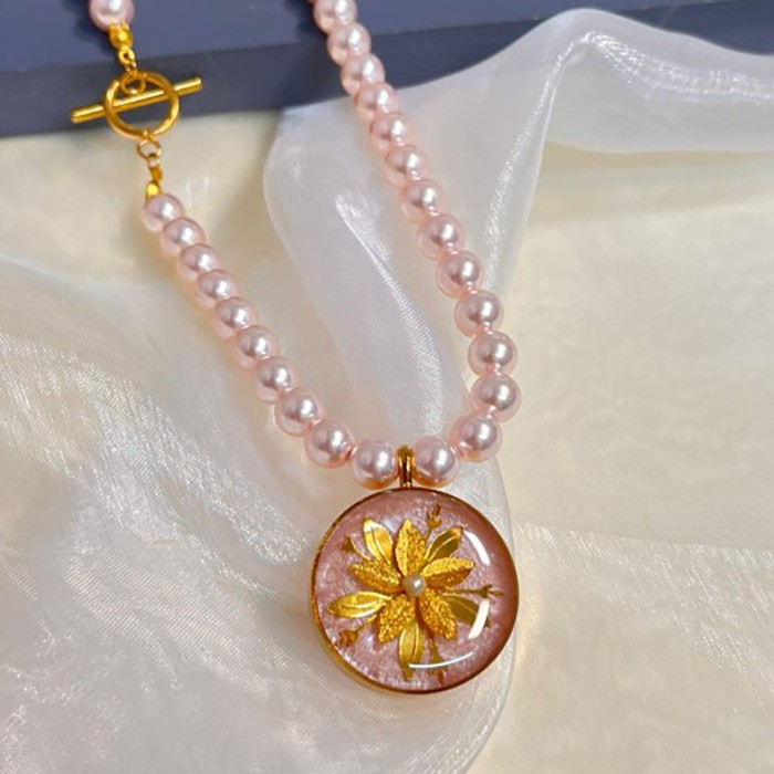 گردنبند دخترانه روکش طلا طرح نسترن