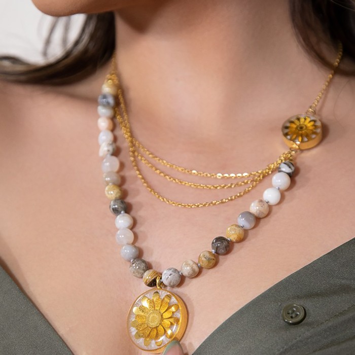 گردنبند دخترانه روکش طلا طرح گل بابونه camomille