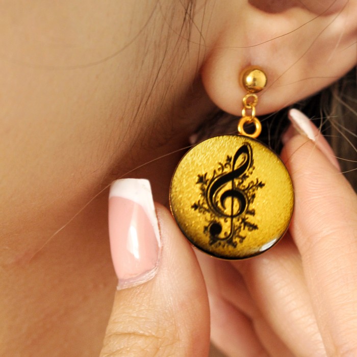 گوشواره دخترانه روکش طلا طرح نت سل