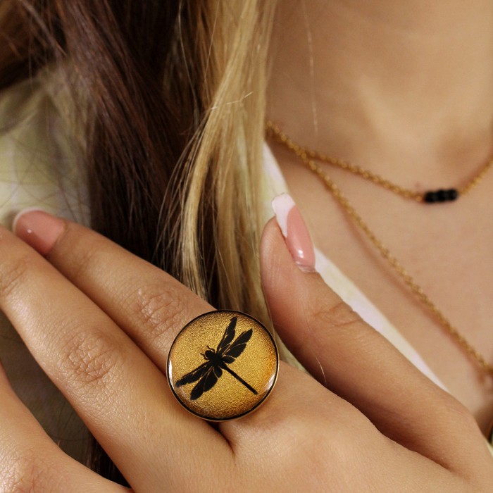 انگشتر دخترانه روکش طلا طرح سنجاقک