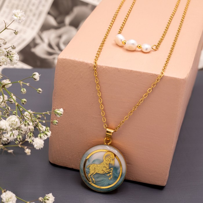 گردنبند دخترانه روکش طلا ماه تولد فروردین سری آرام