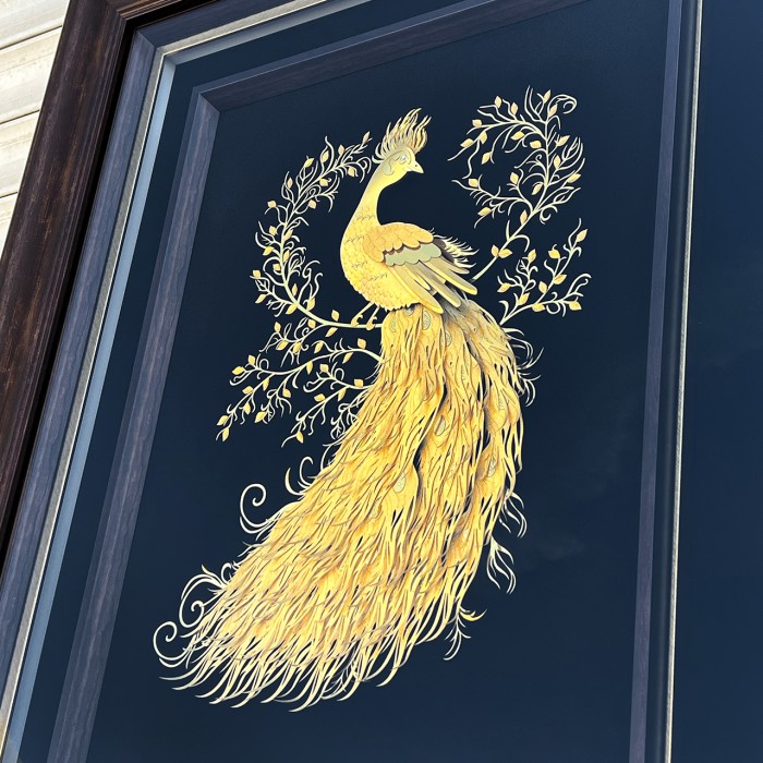 تابلو روکش طلا طرح طاووس