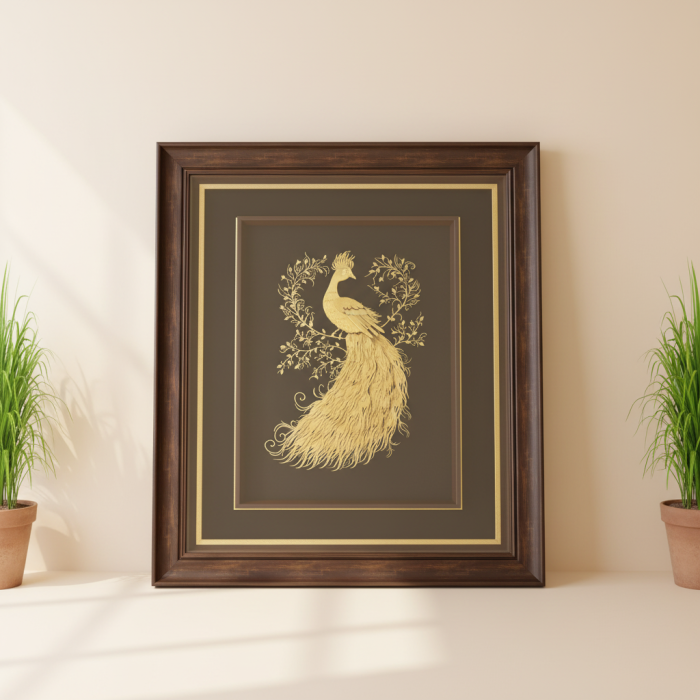 تابلو روکش طلا طرح طاووس