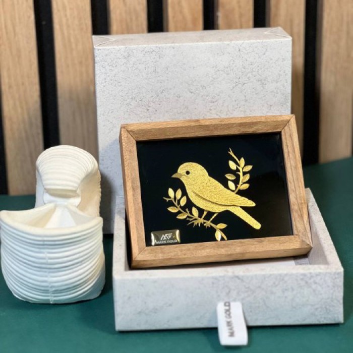 تابلو روکش طلا طرح درنا سری بامبو