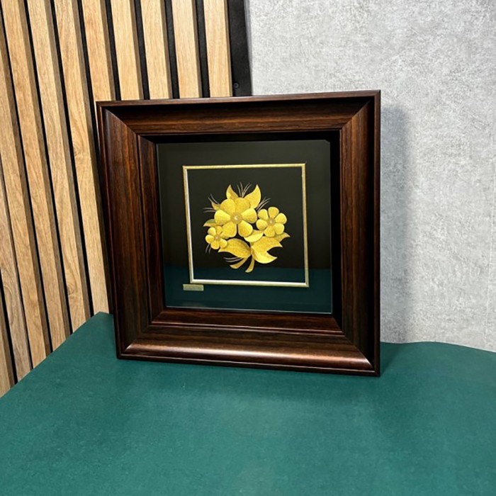 تابلو ورق طلا گل نسترن سه بعدی