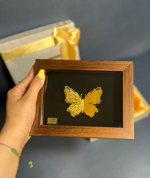 تابلو روکش طلا طرح شاپرک تاینی