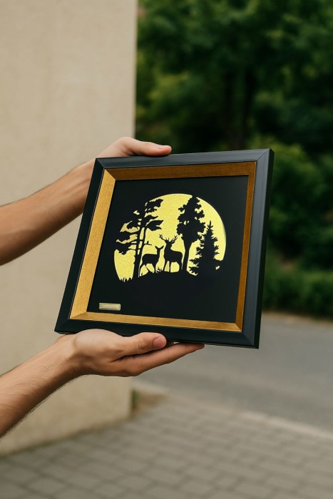 تابلو فانتزی طلاکوب گوزن ها