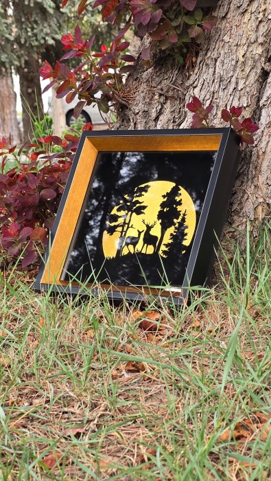 تابلو فانتزی طلاکوب گوزن ها