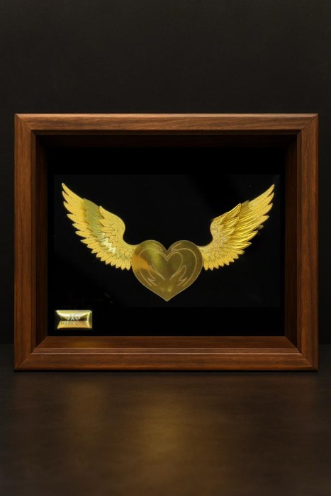 تابلو روکش طلا طرح قلب پرنده