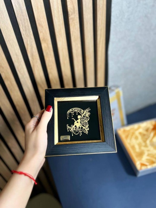 تابلو روکش طلا طرح ماه و فرشته تاینی