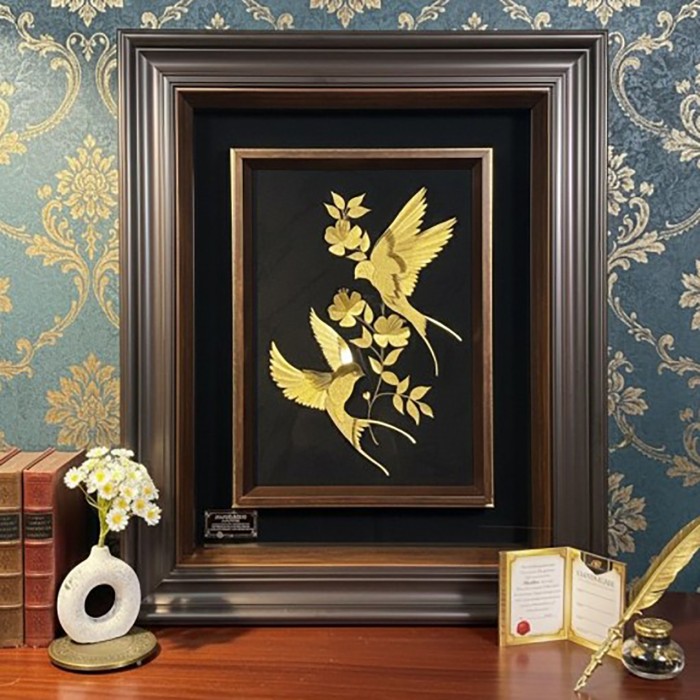 تابلو روکش طلا 24 عیار عاشقانه پرستو ها