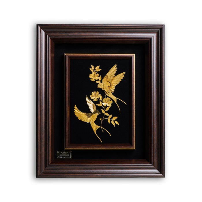 تابلو روکش طلا 24 عیار عاشقانه پرستو ها