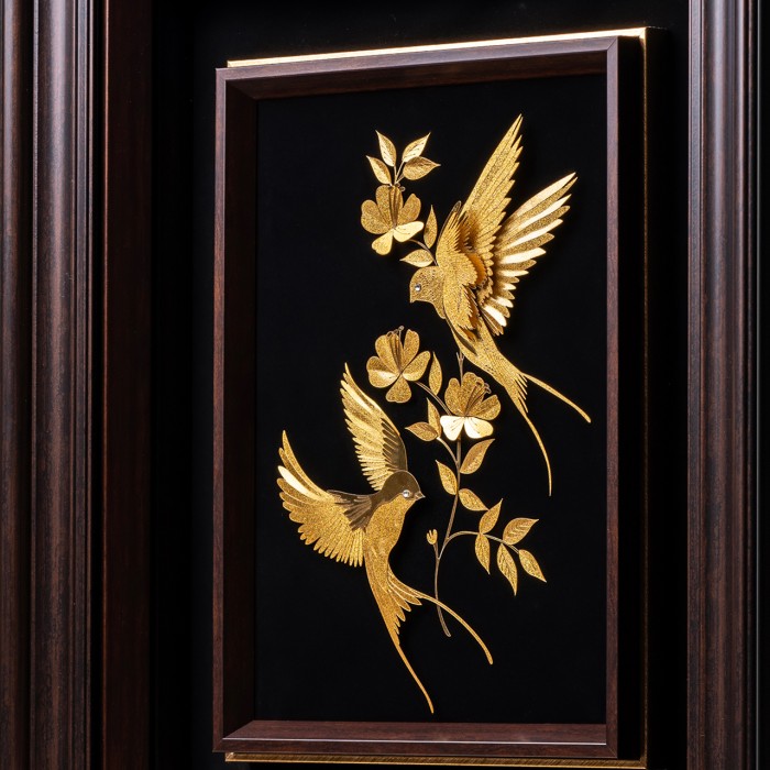 تابلو روکش طلا 24 عیار عاشقانه پرستو ها