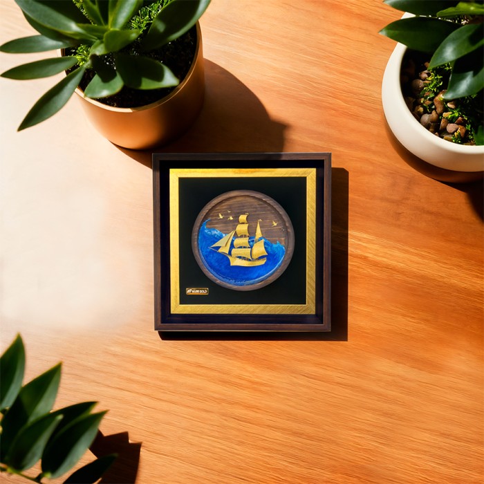 تابلو روکش طلا طرح کشتی بادبانی