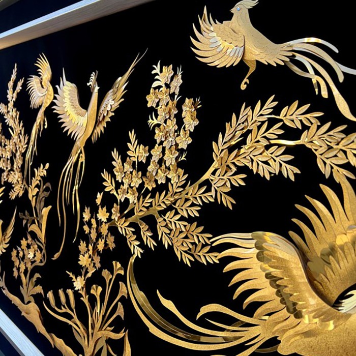 تابلو روکش طلا طرح باغ پرندگان