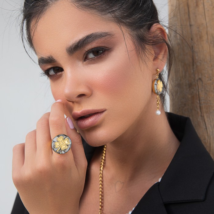 انگشتر دخترانه روکش طلا طرح شبدر شانس