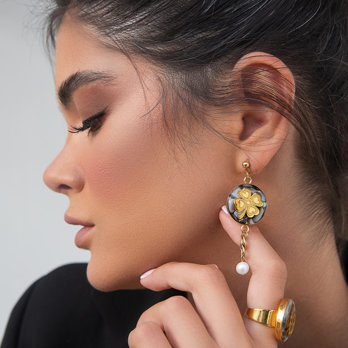 گوشواره دخترانه روکش طلا طرح شبدر شانس