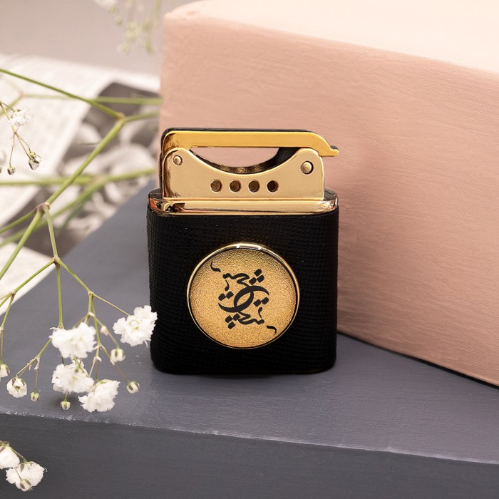 فندک روکش طلا طرح هیچ 2 چرم هرمس