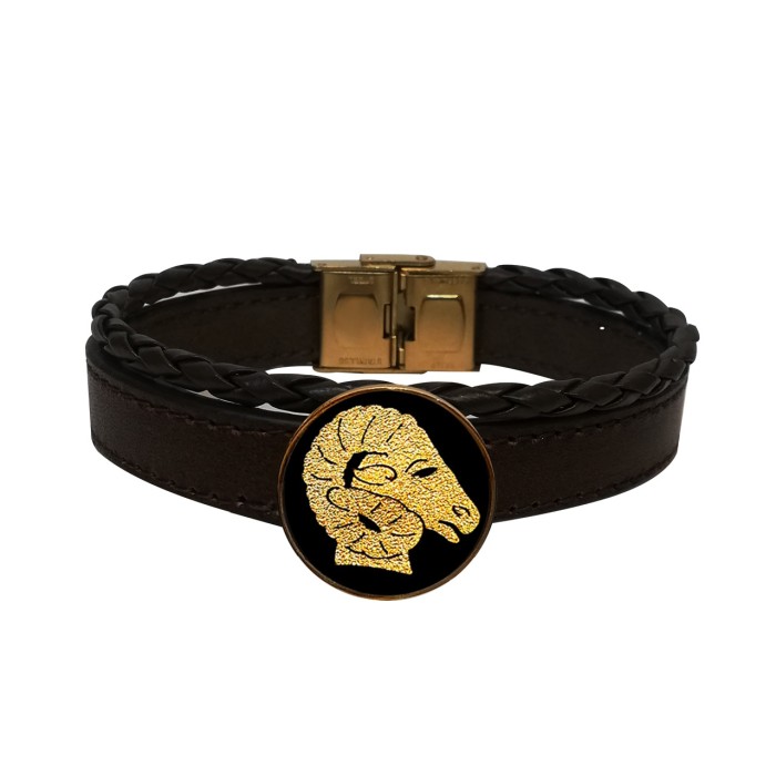 دستبندچرم طلاکوب نماد ماه فروردین