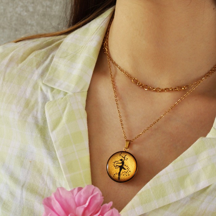 گردنبند دخترانه روکش طلا طرح بالرین 2