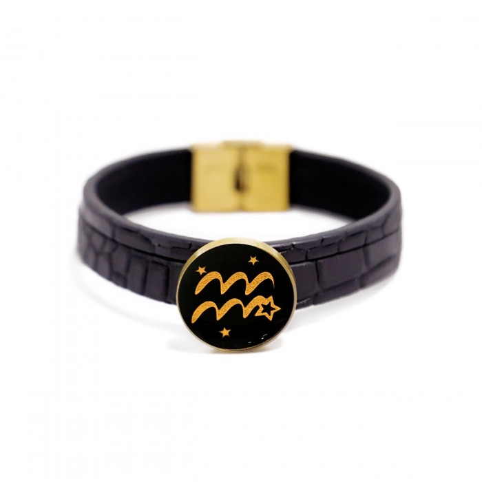 دستبند چرم روکش طلا ماه تولد بهمن سری یونانی